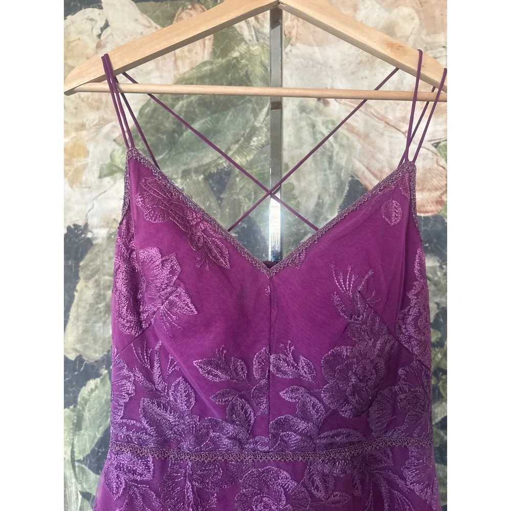 Marchesa Notte Fuchsia Ombre Floral Lace Sheath Dress Strappy V-Neck Cocktail - Picture 5 of 10